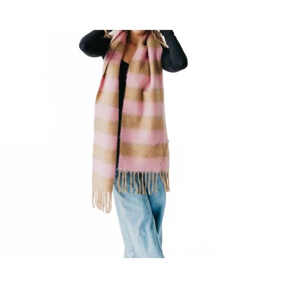 PRETTY SIMPLE Accessories - NEW PRETTY SIMPLE stevie striped tassel scarf in tan/pink